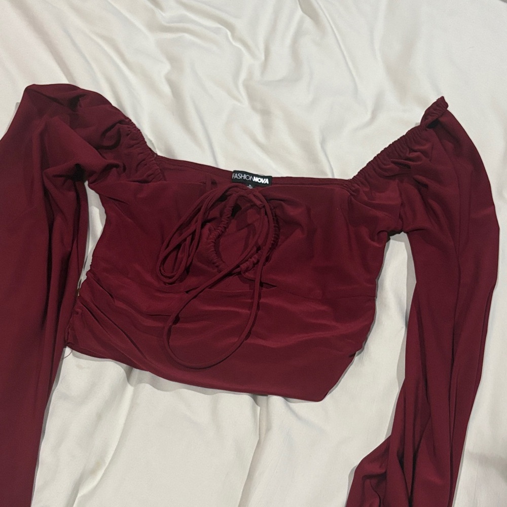 Fashion Nova Deep Red Off-Shoulder Crop Top